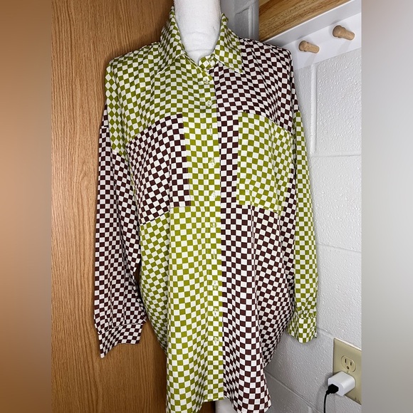 Pretty Garbage checkered oversized women’s long sleeve size S - Picture 1 of 5